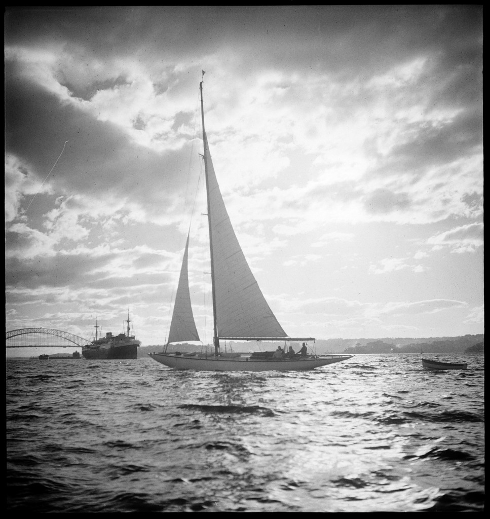 Racing yacht on Sydney Harbour 1960s